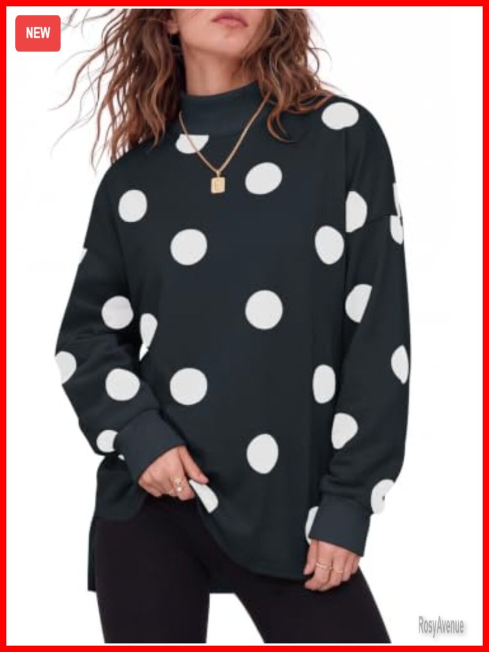 Womens Mock Neck Polka Dot Sweatshirt Oversized Pullover Top